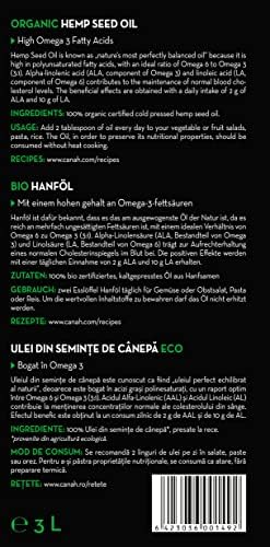 Canah® Organic Hemp Seed Oil 3 litres - Cold Pressed Unrefined, Vegan, Rich in Omega 3 Omega 6 Fatty acids & Vitamin E, Certified Kosher + Bonus Free Recipes