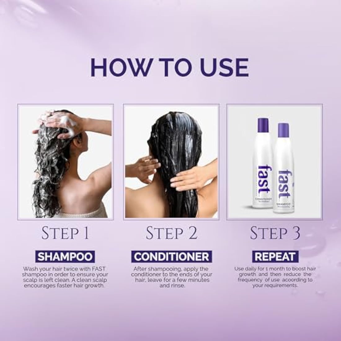 FAST Hair Growth Shampoo and Conditioner - Supercharges Growth for All Hair Types, Repairs Damaged Hair, Vegan, SLS/Paraben-Free, 1 Month Supply, 300ml x2