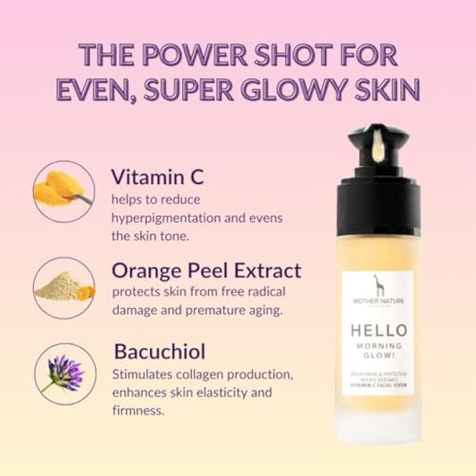 Vitamin C Serum for Face and Skin - 20% Vitamin C Anti-Ageing Formula with Hyaluronic Acid and Rhubarb Extract - VEGAN - 30ml - Natural Skin Care against Wrinkles and Blemishes