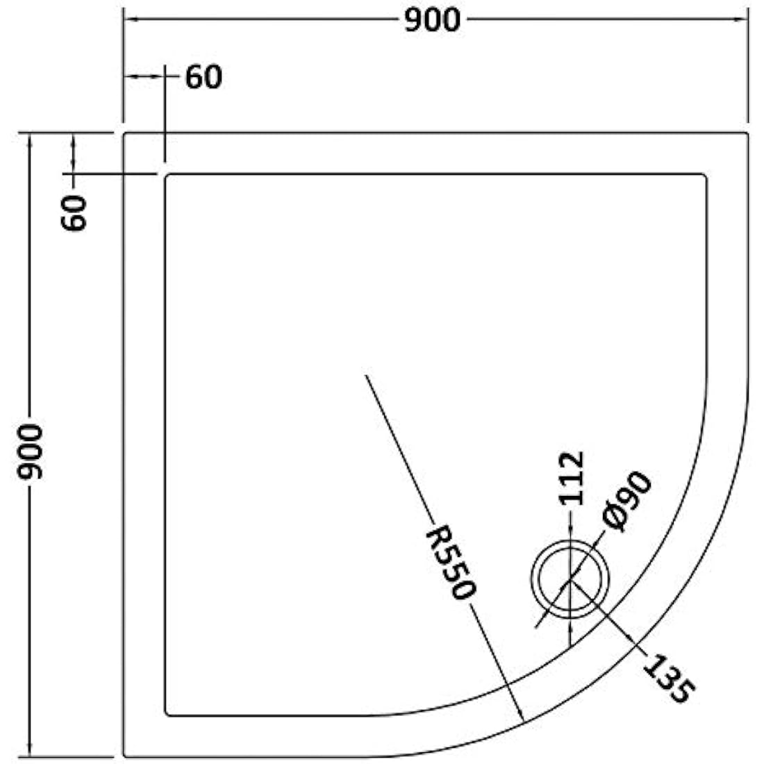 Quadrant 900 x 900mm Shower Tray Pearlstone for Shower Enclosure Cubicle with Waste Trap