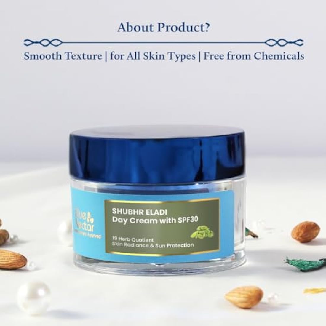 Blue Nectar Natural Face Moisturizer With SPF 30, Ayurvedic Brightening Day Face Cream for Skin Glow with Eladi Kumkumadi,Turmeric and Almond (Women, 19 Herbs, 50g)