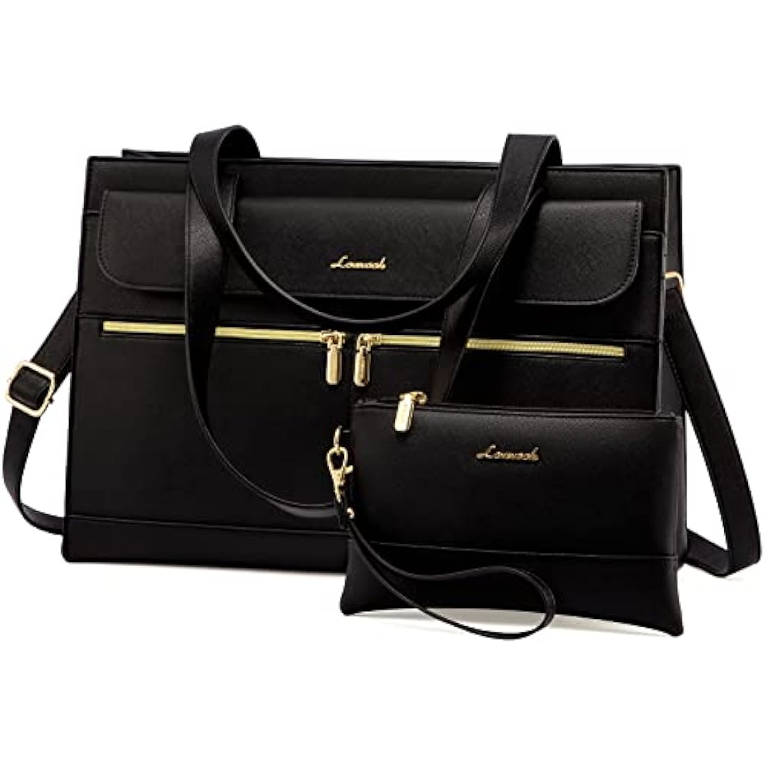 LOVEVOOK Laptop Bags for Women 15.6 Inch Ladies Work Bags Large Tote Bag with Laptop Compartment Designer Handbag Stylish PU Leather Briefcase for School Shoulder Bag for Office Business, Black