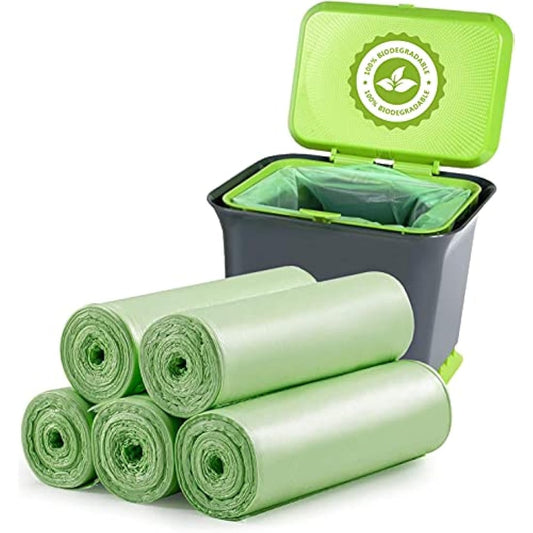 Biodegradable Bin Liners 100 Counts, 20L Small Food Waste Bags Recycle 4-6 Gallon Garbage Bag, Thick Degradable Rubbish Bag Compostable For Household Garden Trash Bags in Kitchen, Office, Home, Pet