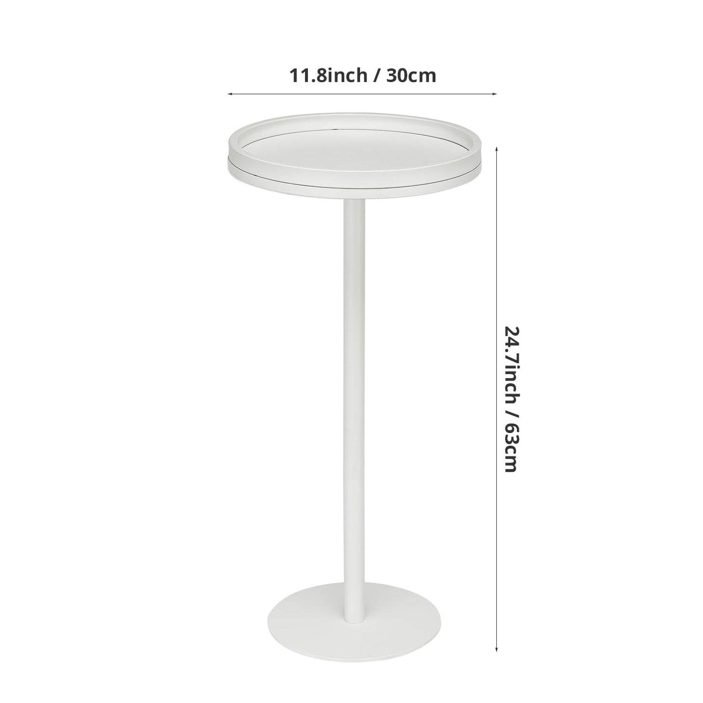 ZEXVIDA White Martini Table, Modern Small Round Side Table, Minimalist Metal & Wood Pedestal End Table with Weighted Base