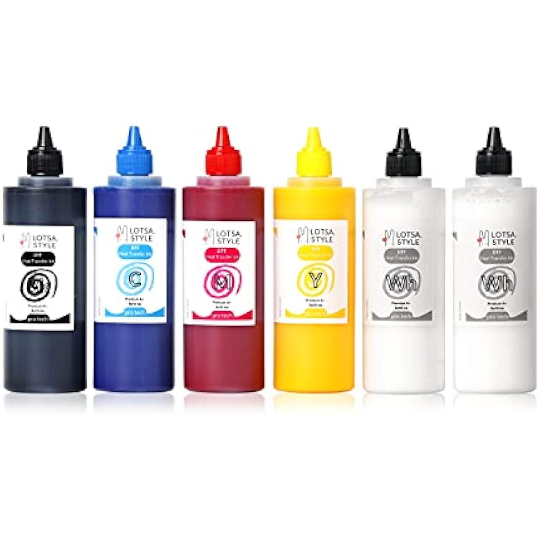 LOTSA. STYLE Premium DTF Ink Refill for Inkjet Printers Heat Transfer Film Printing (250ml x 6, CMYK Wh)