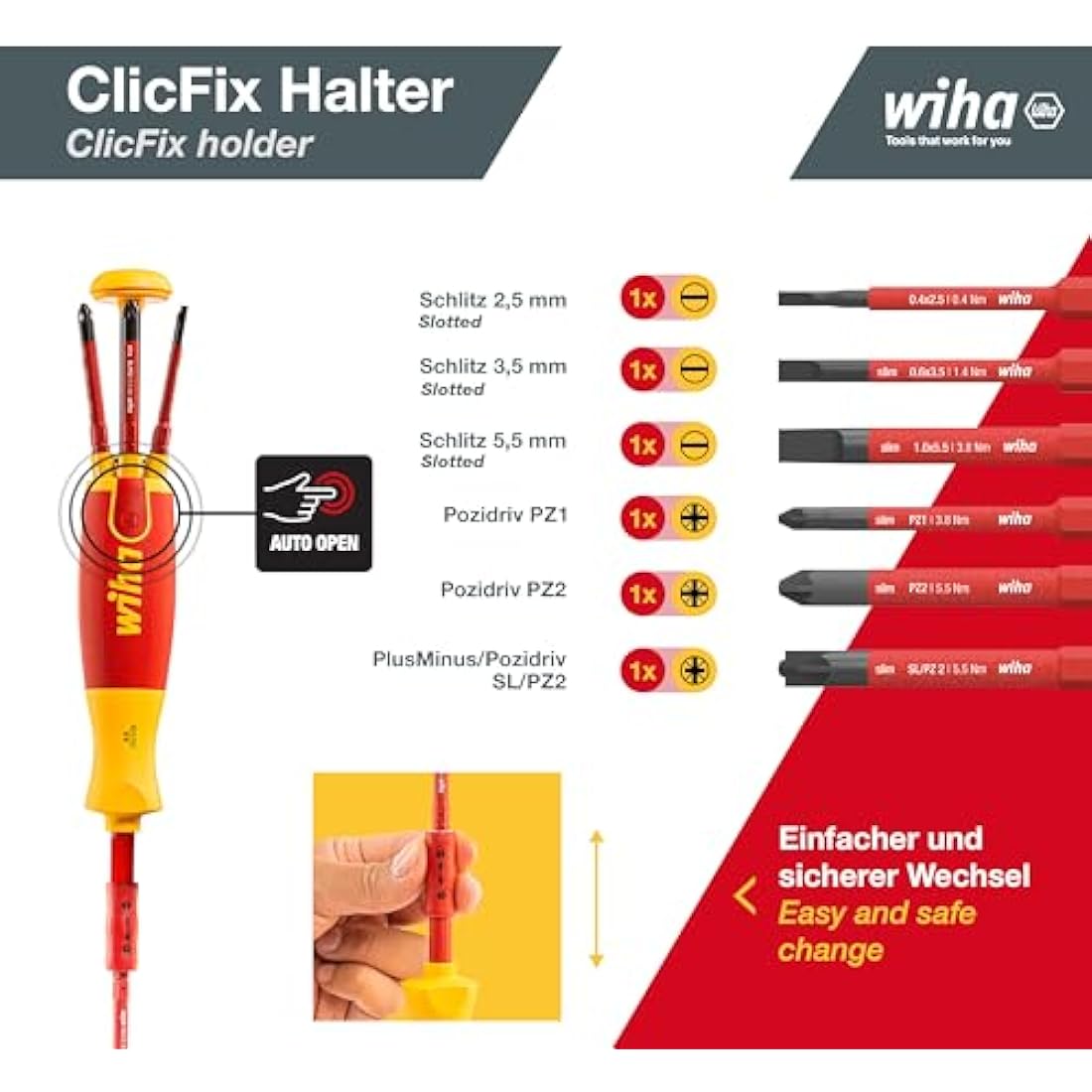 Wiha SB 2831-09023 LiftUp Electric, Red, Schlitz, Pozidriv, PlusMinus/Pozidriv