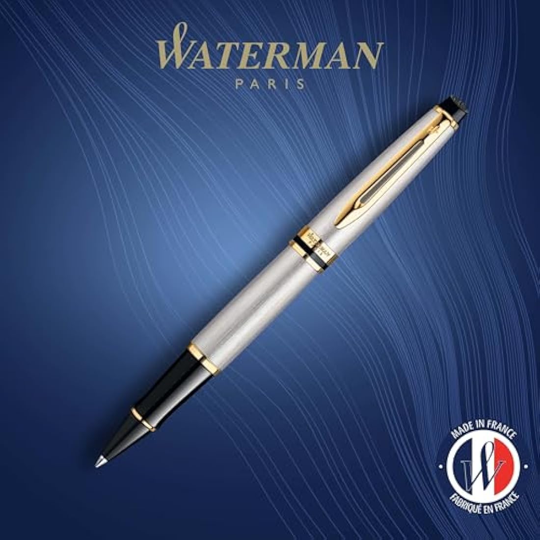 Waterman Expert Rollerball Pen | Stainless Steel with 23k Gold Trim | Fine Point | Black Ink | Gift Box