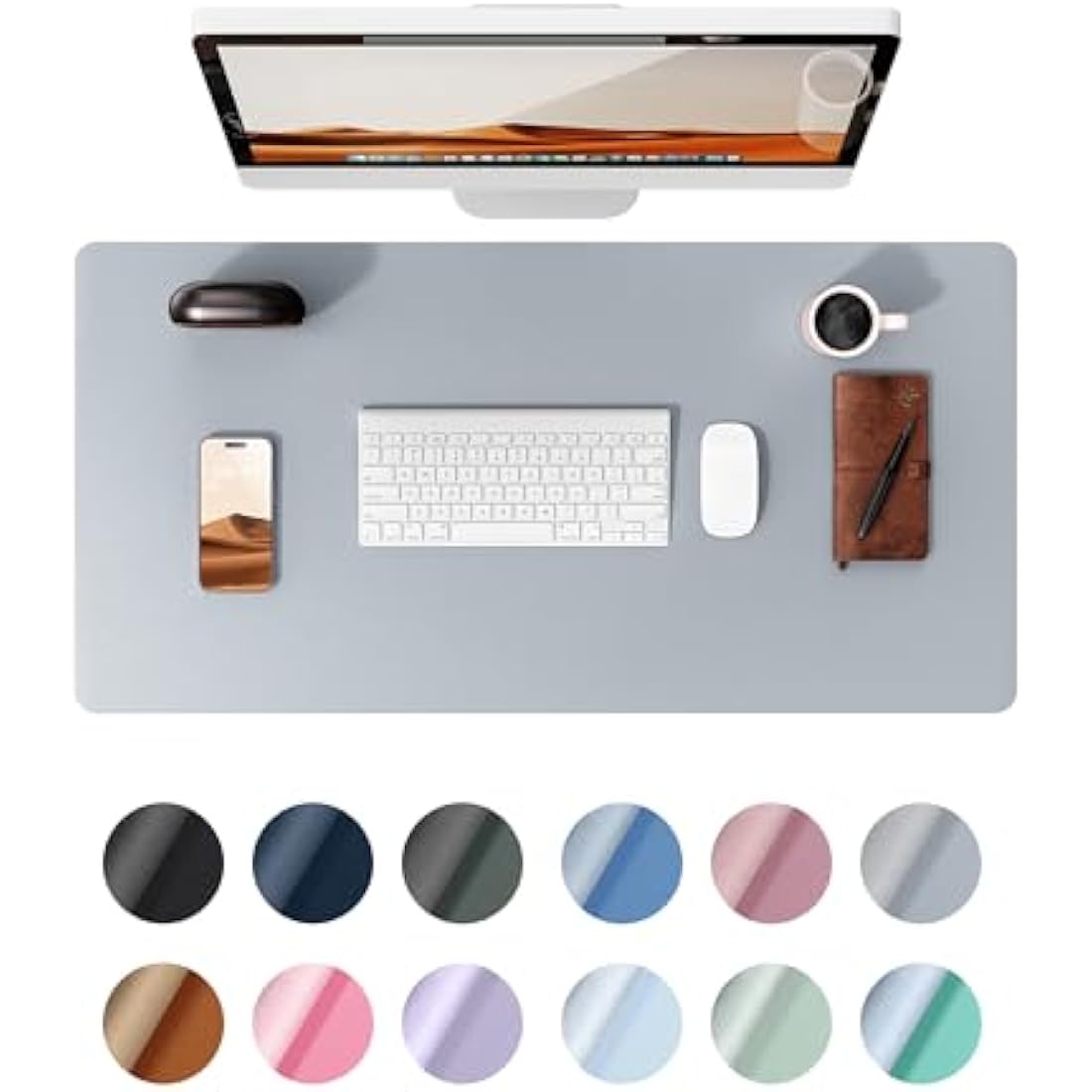 YSAGi Leather Desk Mat, Large Mouse Mat, Non-Slip Desk Pad, Waterproof PU Leather Table Protector Writing Pad for Office and Home (80 x 40 cm, Light Grey)