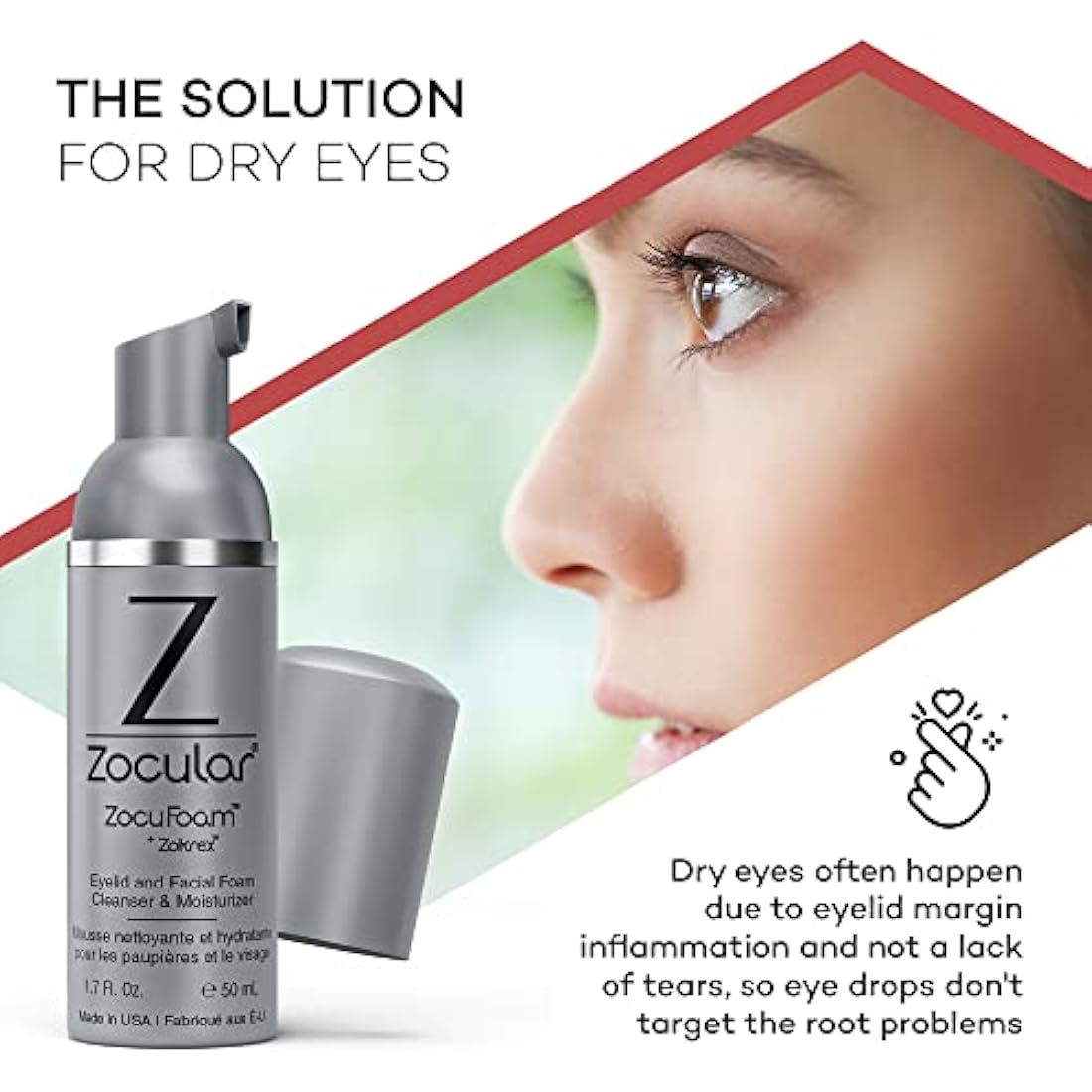 Zocular ZocuFoam Eyelid Cleanser 50ml - Foaming Eyelid Scrub for Blepharitis, Demodex and Inflammation - Stye Treatment for Eyes - Natural pH Balanced Treatment