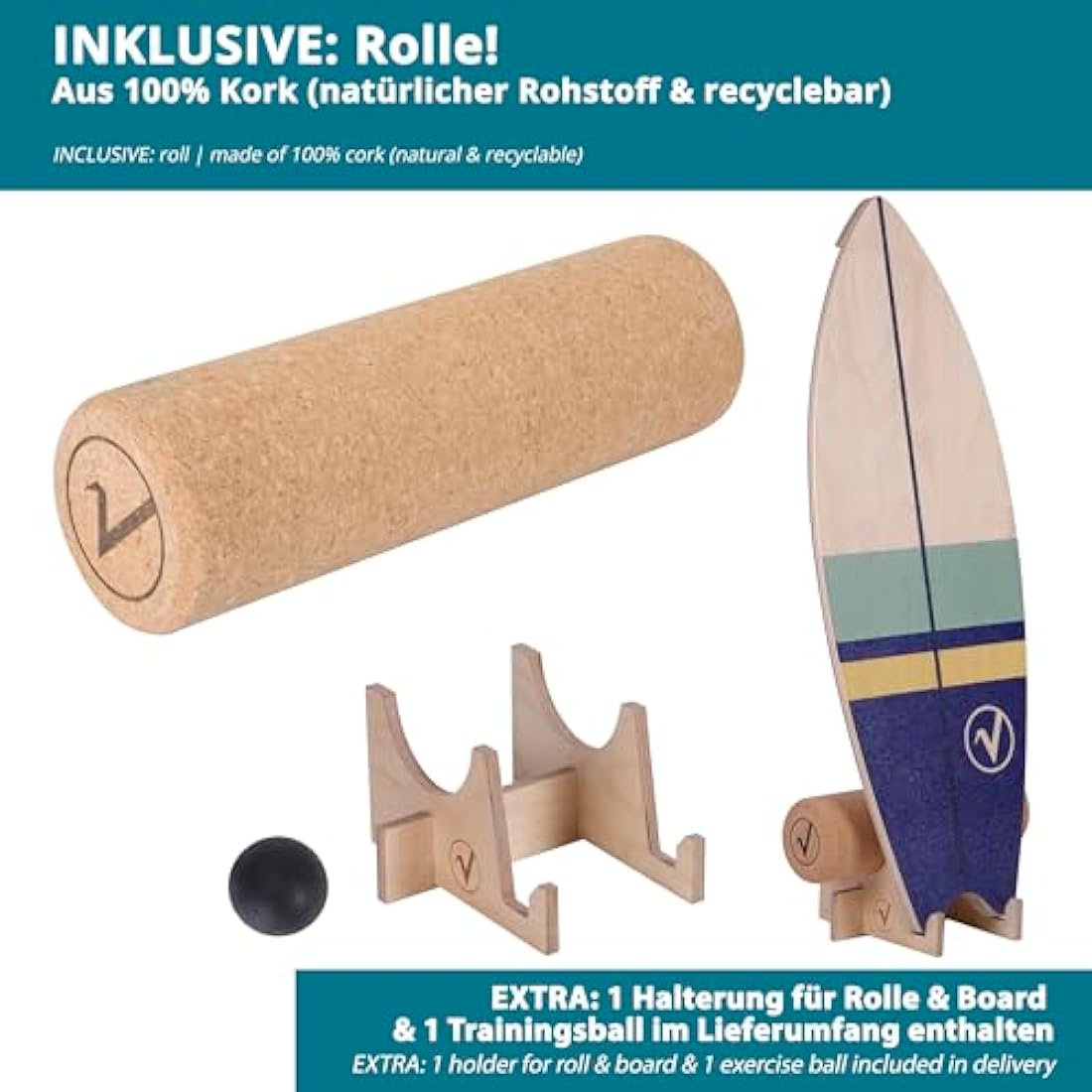 valuents Wooden Surfboard Balance Board with Roller for Neuromuscular Response Training + More: Stand