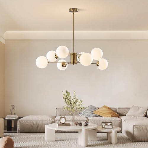 KCO Lighting 8-Light Glass Sputnik Chandelier Modern Gold Pendant Light Fixture Vintage Globe Ball Flush Mount Kitchen Island