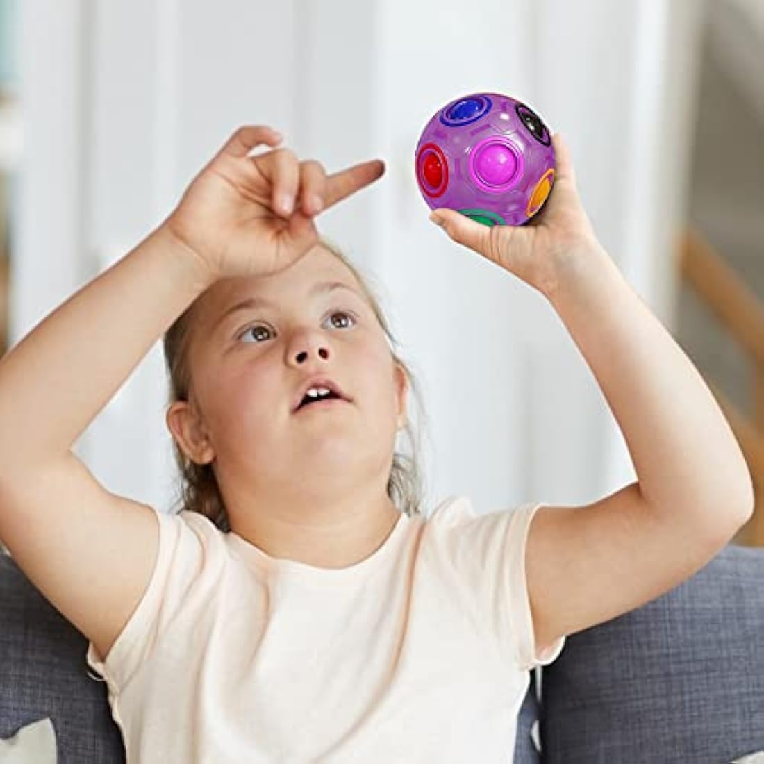 ROXENDA Magic Rainbow Ball with 12 Holes, Puzzle Ball Skill Game - Brain Teaser & Fidget Ball for Kids from 6 Years - 2 Pack (Blue&Purple)