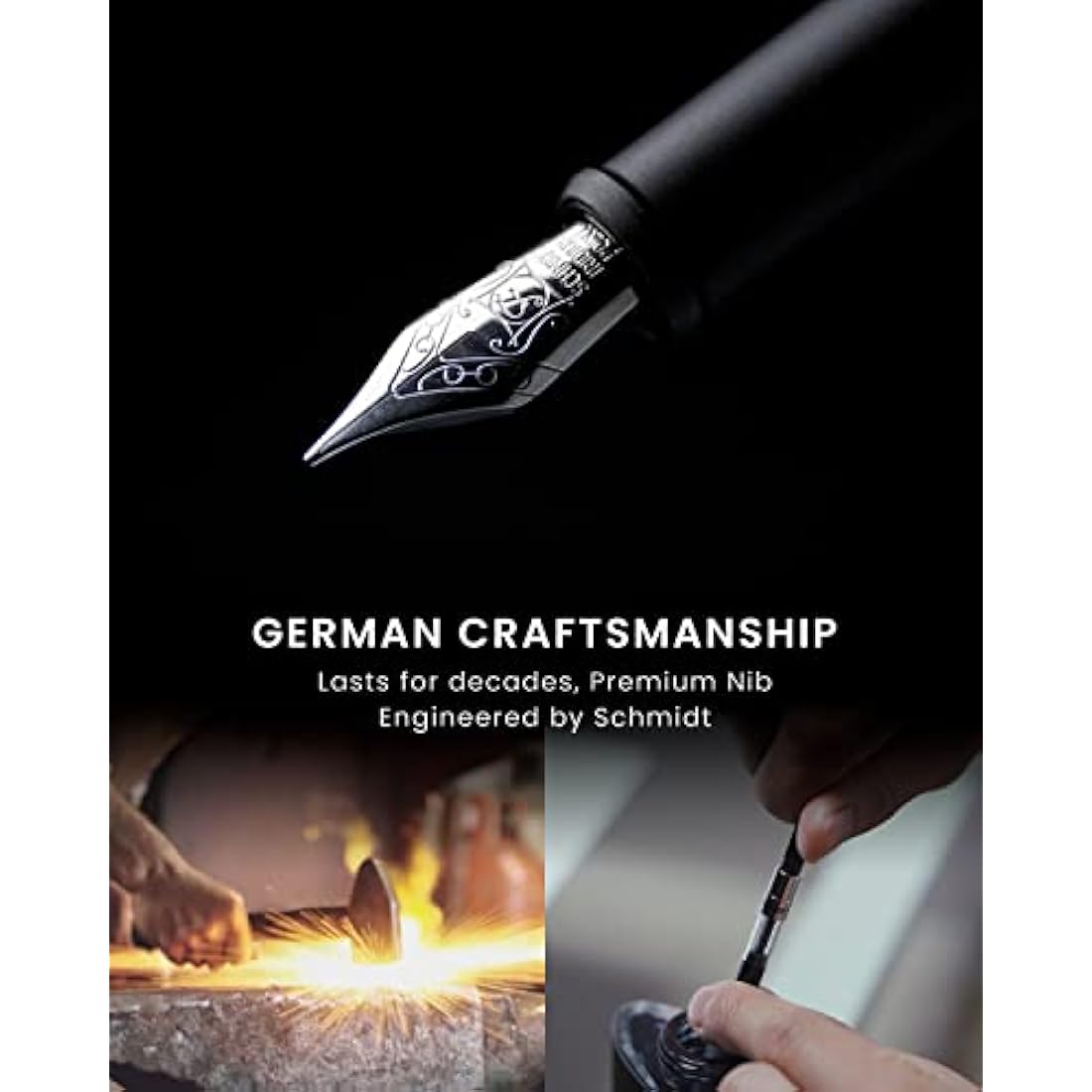 novium Hoverpen Future Edition - Luxury Fountain Pen & Rollerball Pen All-In Gift Box, Fine Nib, Futuristic Aesthetic, Aerospace Metal Made, Free Spinning Pen, Christmas Gifts for Men (Deep Black)