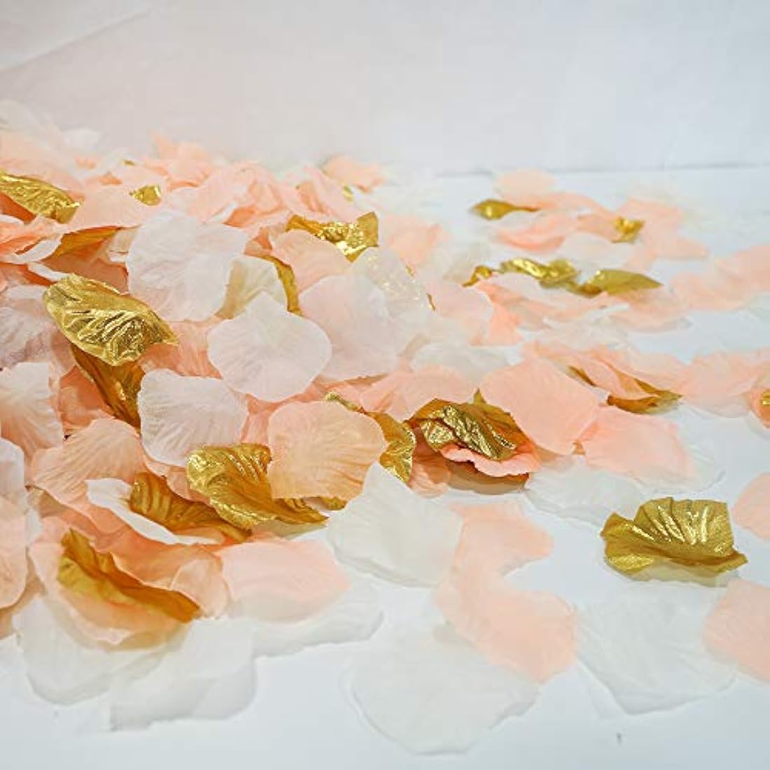Silk Flower Petals Perfect Peach Mix Artificial Rose Petals Wedding Confetti Party Decoration Scatter Floral 1200 Pieces (Peach, Cream, Gold)