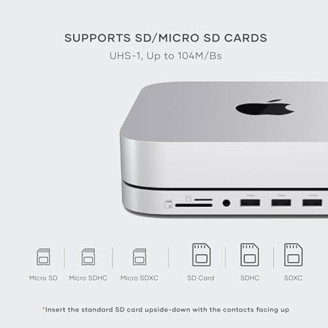SATECHI Mac Mini Hub & Stand with SSD Enclosure for NVME/SATA M.2, Mac Mini Dock with USB-C 10Gbps, 3 USB-A 5/10Gbps, 2.0 Audio Jack, for Mac Studio, Mac Mini M2/M1 (Not Compatible with M4) – Silver