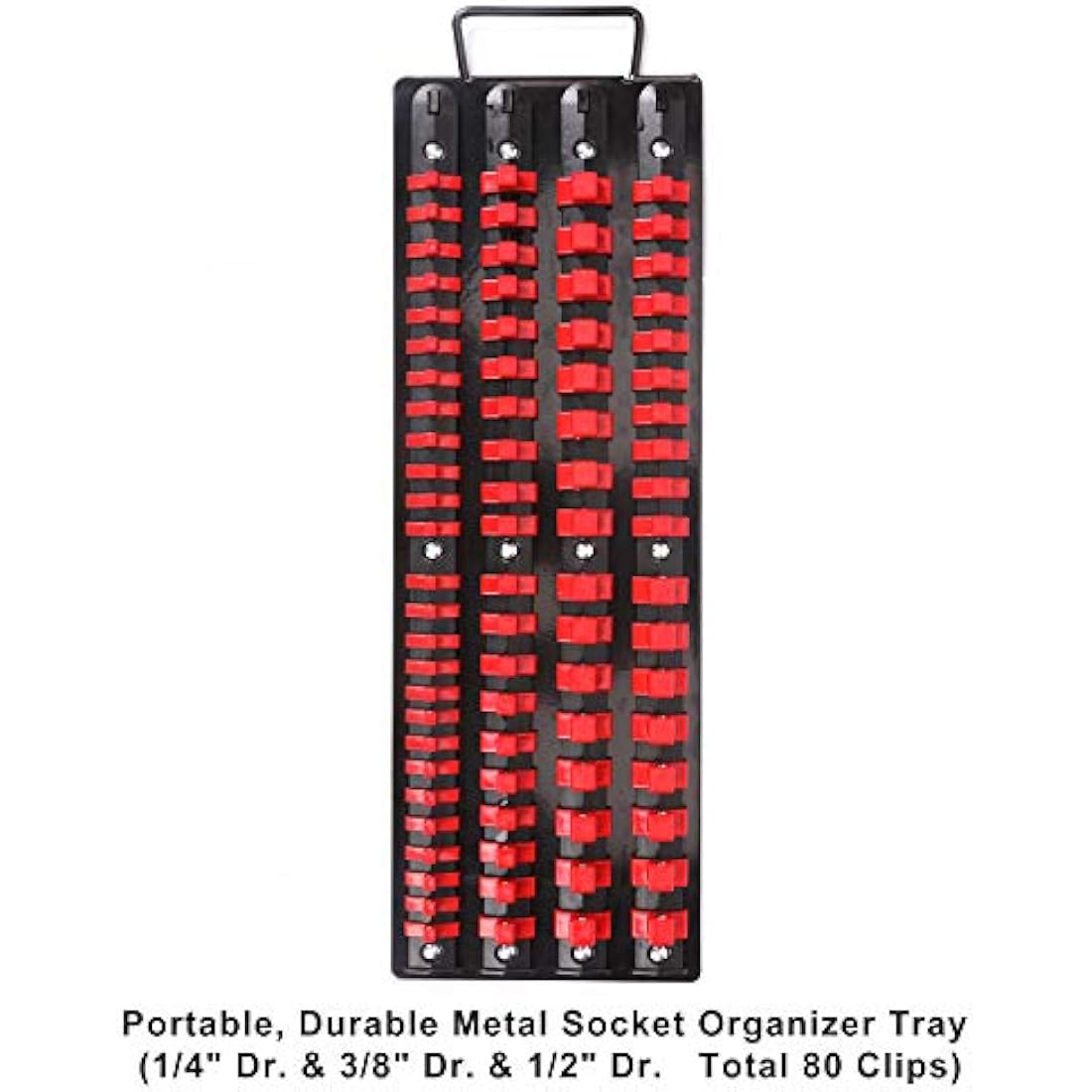 CASOMAN 80-Piece Portable Socket Organizer Tray, 1/4-Inch, 3/8-Inch, 1/2-Inch Tool Trays, Heavy Duty Socket Organizers Rack, Black Rails with Red Socket Holders