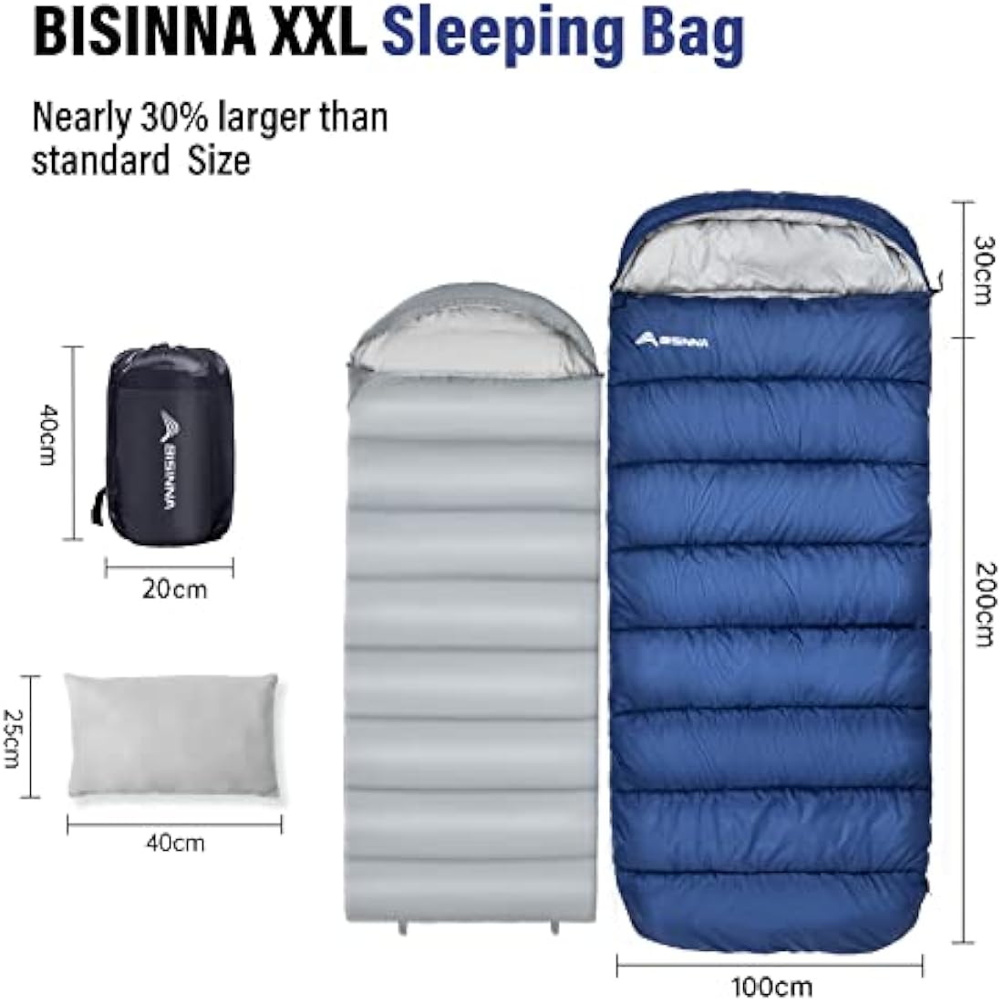 BISINNA XXL Sleeping Bag for Big and Tall Adults,3-4 Season Plus Size Warm and Comfortable Waterproof Lightweight Sleeping Bag Great for Camping Backpacking Hiking Indoor & Outdoor