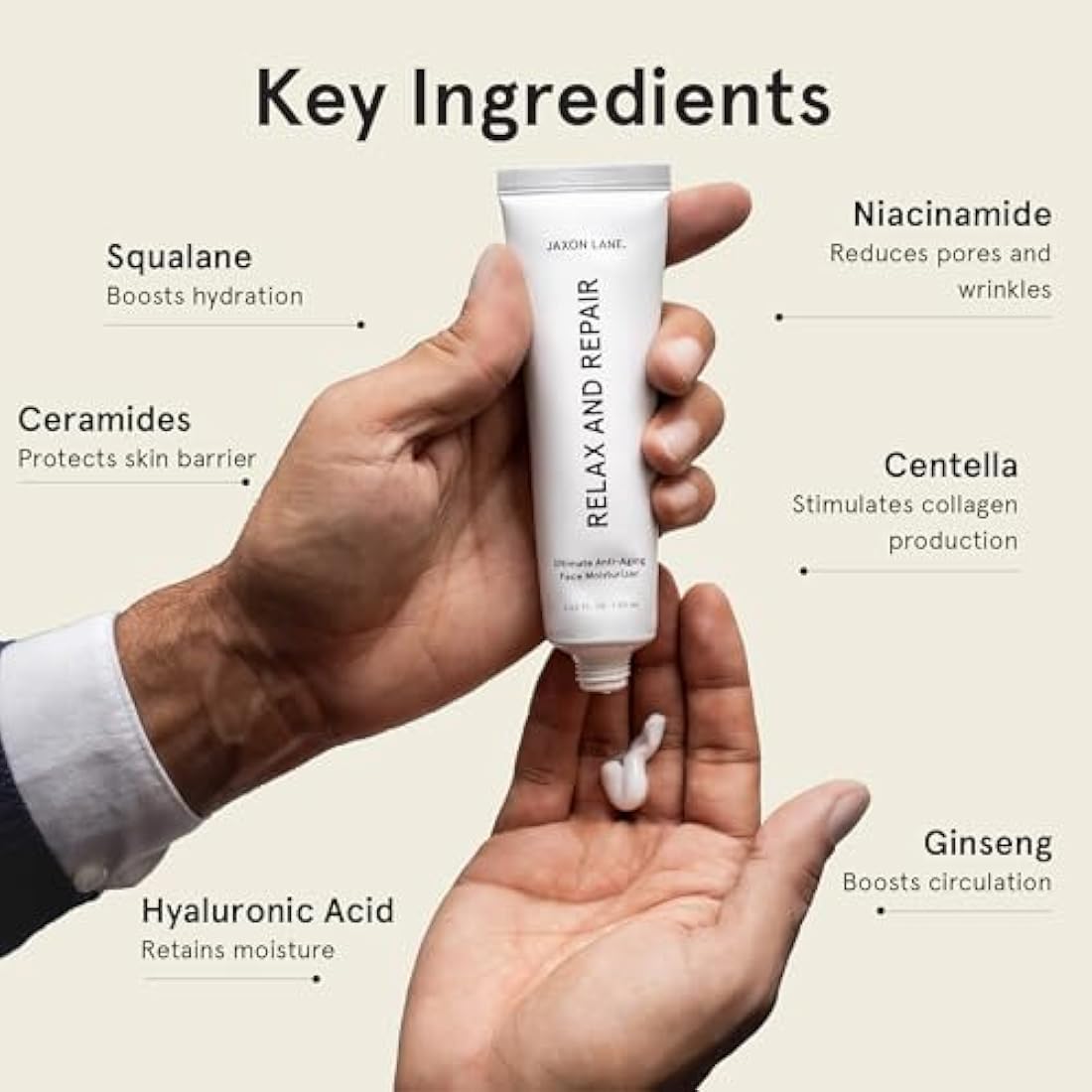 RELAX AND REPAIR Anti Aging Face Moisturizer for Men | Anti Wrinkle Cream for Face, Night Cream, Eye Cream with Niacinamide (Vitamin B3), Hyaluronic Acid, Vitamin E & Ceramides For Skin by Jaxon Lane