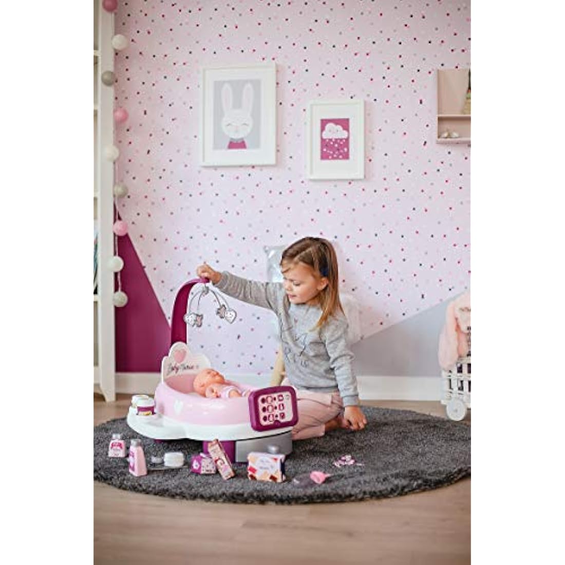 Smoby - Baby Nurse - Electronic Nursery - for Dolls and Dolls - 24 Accessories + 1 Doll Pee Function - 220347, Pink
