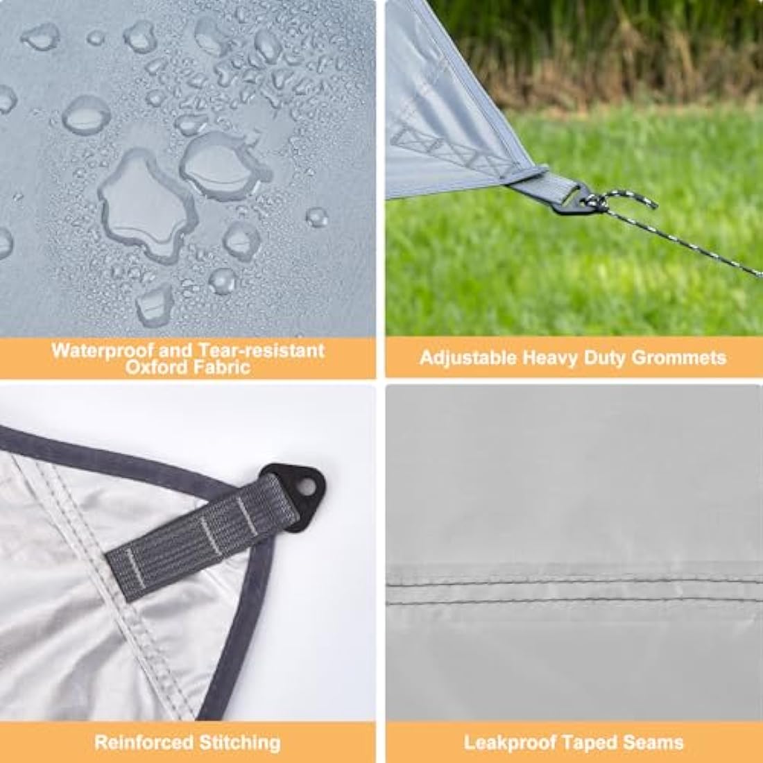 WADEO Large 12x16FT Camping Tarp, Waterproof Tarp with Heavy-Duty Fabric & Poles, Hammock Tent For Camping, Hiking, Comes with Luminous Pegs & Hammer, Easy to Set Up (Grey)