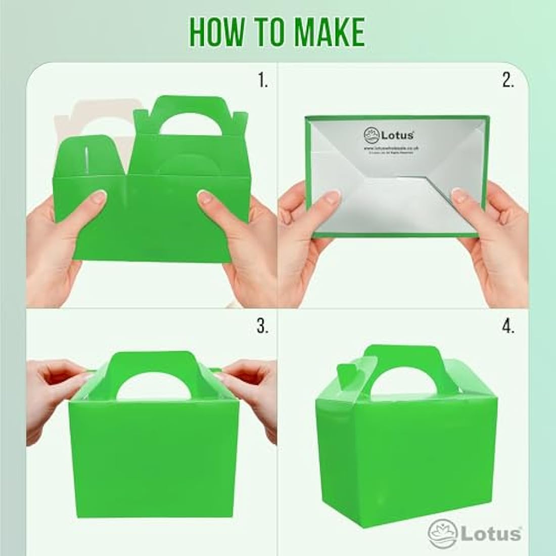 Lotus 50 x Children/Kids Plain Coloured Party Boxes Carry Food Meal Fun Picnic Birthday Wedding Favour/Baby Shower Party Halloween Trick or Treat Box Loot Bag (Neon Green)