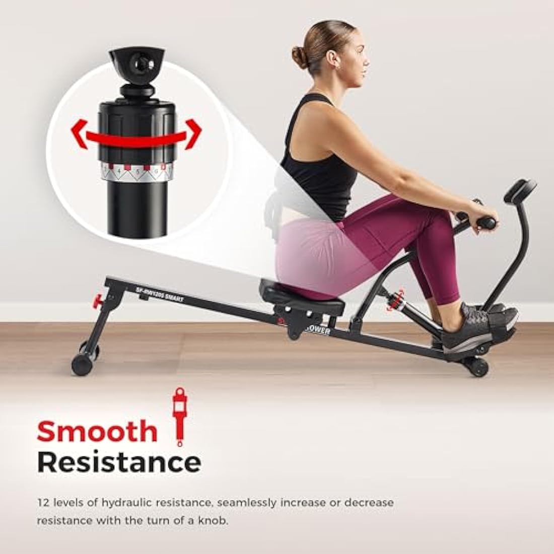 Sunny Health & Fitness Compact Adjustable Rowing Machine, Cardio Exercise Equipment with 12 Levels of Resistance for Complete Body Workouts and Optional Free SunnyFit App Enhanced Connectivity