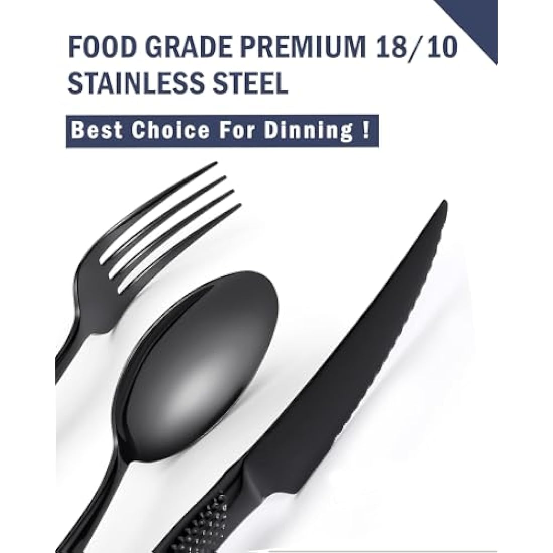 SHEUMNT 24 Pieces Modern Black Hammered Cutlery Set with Ultra Sharp 2-in-1 Serrated Knive, 18/10 Stainless Steel Silverware Set, Titanium Plated Flatware Set for 6 People, Knives Forks Spoons Set
