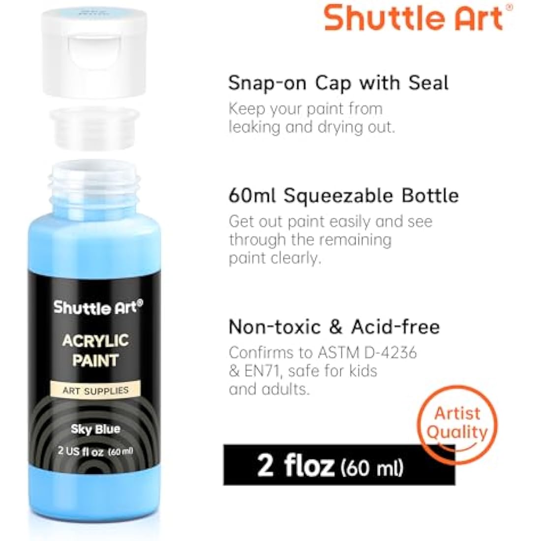 Shuttle Art Acrylic Paint Set, 36 Colours (60ml, 2oz) with 12 Brushes & 1 Palette, Craft painting, Rich Pigments,Non-Toxic for Artists,Beginners and Kids on Rocks, Crafts, Canvas,Wood, Fabric, Ceramic