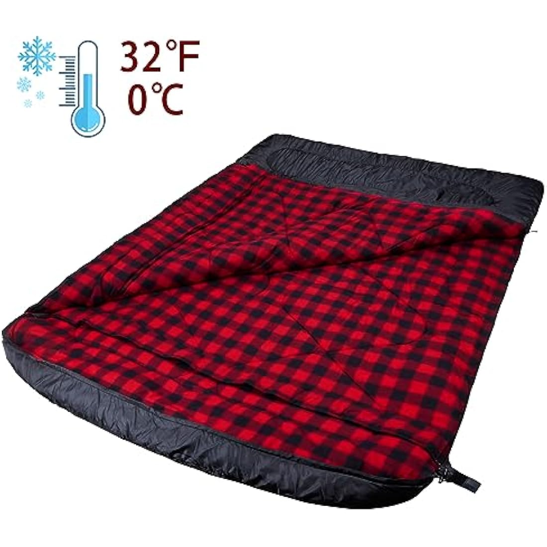 Mcota Cotton flannel double sleeping bags for Winter, waterproof queen size sleeping bag for 2 person cold weather camping, backpacking or traveling, double wide sleeping bags for family or couples