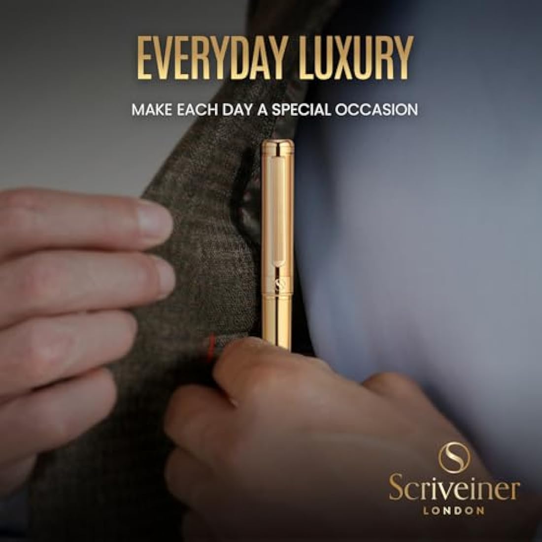 Scriveiner Luxury Fountain Pen - Stunning Gold Pen, Real Gold Plating, Schmidt Gilded Nib (Fine), Converter, Best Pen Gift Set for Men & Women, Professional, Executive, Office, Nice Pens