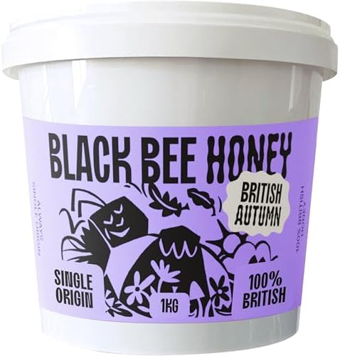 Black Bee Honey - Pure British Autumn Honey, Thick with Bold Aromatic Flavours, Unprocessed, Single Source from Hive to Jar, Never Blended - Delicious on Toast, Soothing in Drinks, 1Kg Tub
