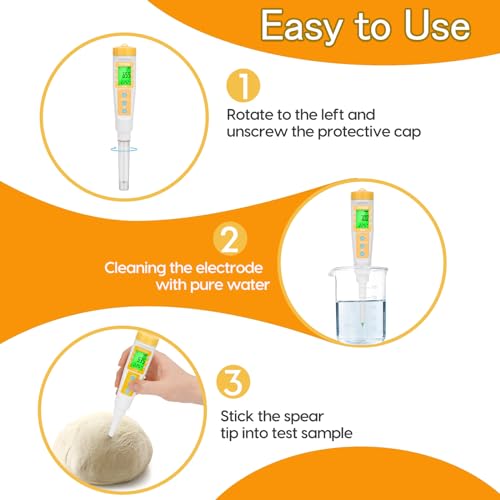 YINMIK pH Meter for Food, Digital Food pH Tester, Accurate Canning pH Test Kits with ATC, Professional Fermenting pH Test Pen, Spear pH Probe for Bread Cheese Sushi Rice Sourdough Sauce Meat