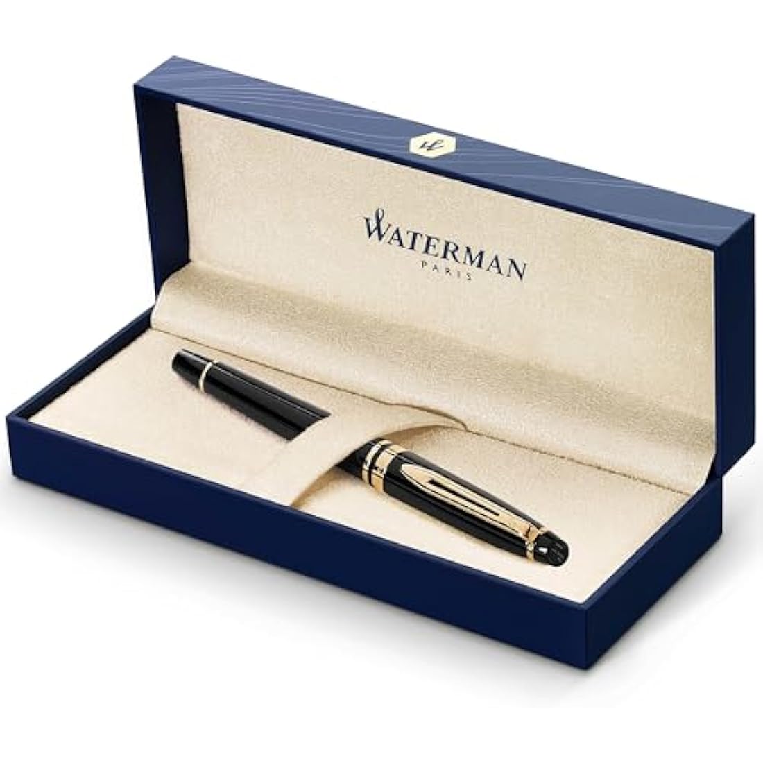 Waterman Expert Rollerball Pen | Gloss Black with 23 k Gold Trim | Fine Point | Black Ink | Gift Box