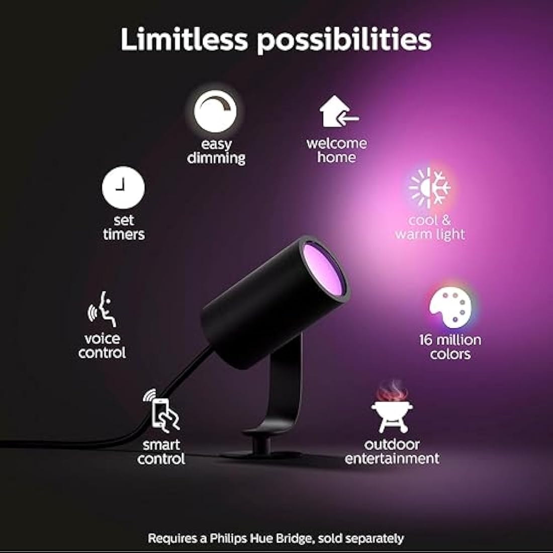 Philips Hue Lily White and Colour Ambiance LED Single Spotlight Extension: Smart Outdoor Lighting for Garden, Works with Alexa, Google Assistant and Apple Homekit