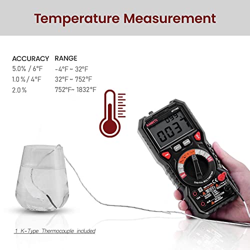 KAIWEETS HT118A Digital Multimeter Professional, T-RMS Autoranging Multitester 6000 Counts Measures AC/DC Current, Voltage, Continuity, Capacitance, NCV, Resistance, Duty, Diodes, Live, LED Jacks