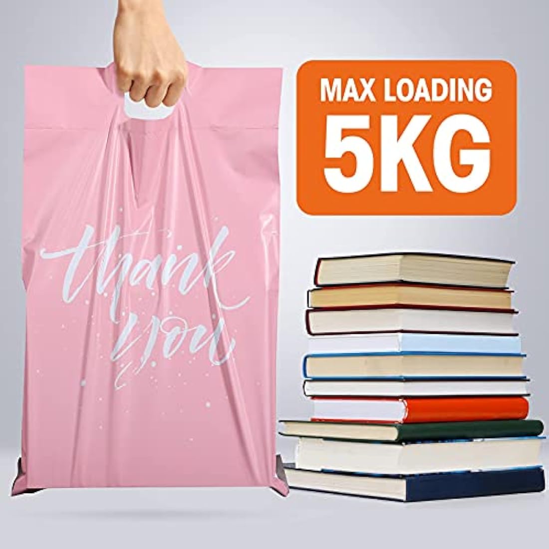 Switory 100Pcs Parcel Bags for Posting Clothes 262x330mm Postal Bags Shipping Bags with Handle Mailing Bags for Clothing Posting Bags with Self Adhesive 10x13 Package Bags Pink - Thank You Design