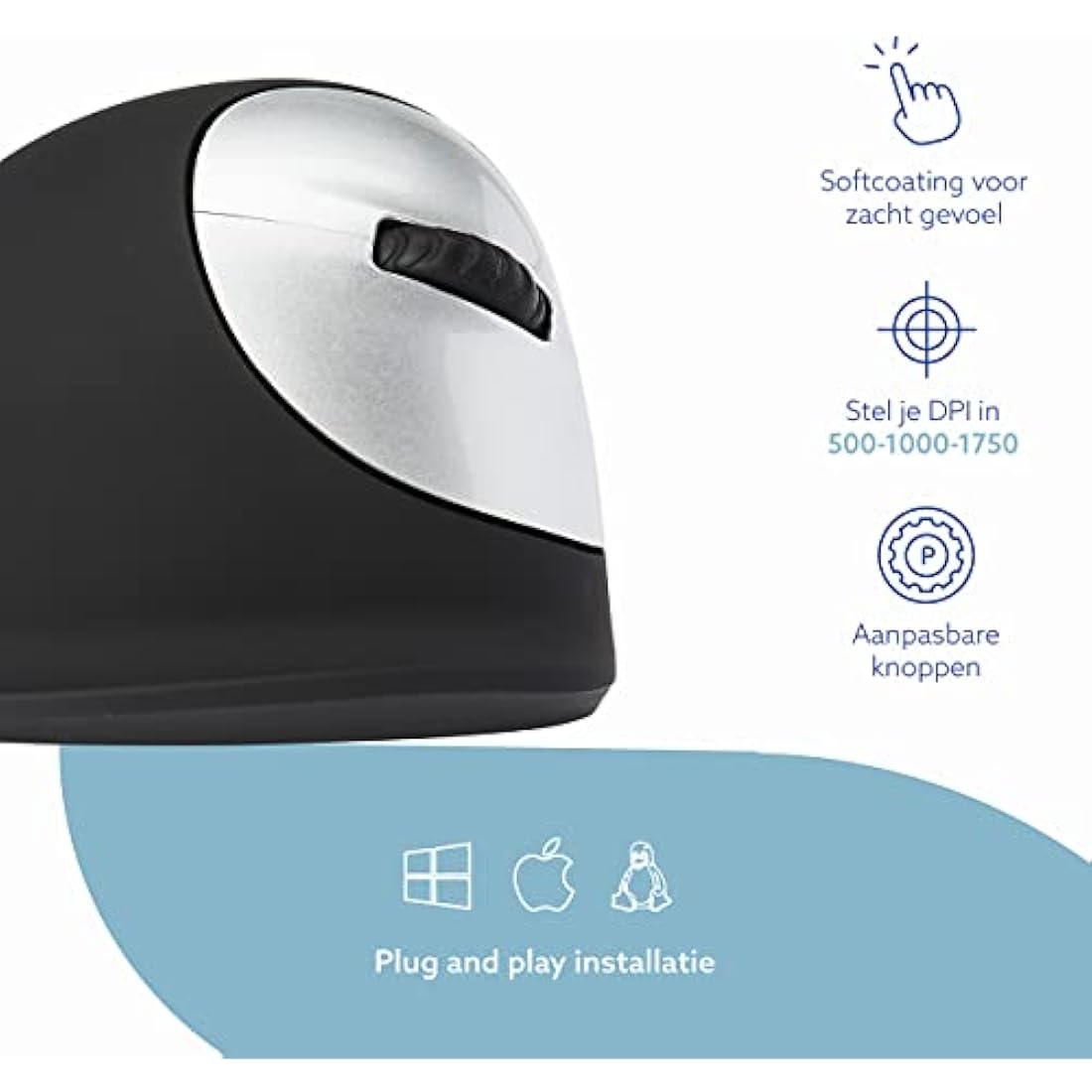 R-Go HE Ergonomic mouse, Medium (165-193mm), Right Handed, wireless, 500-1750dpi, RGOHEWL