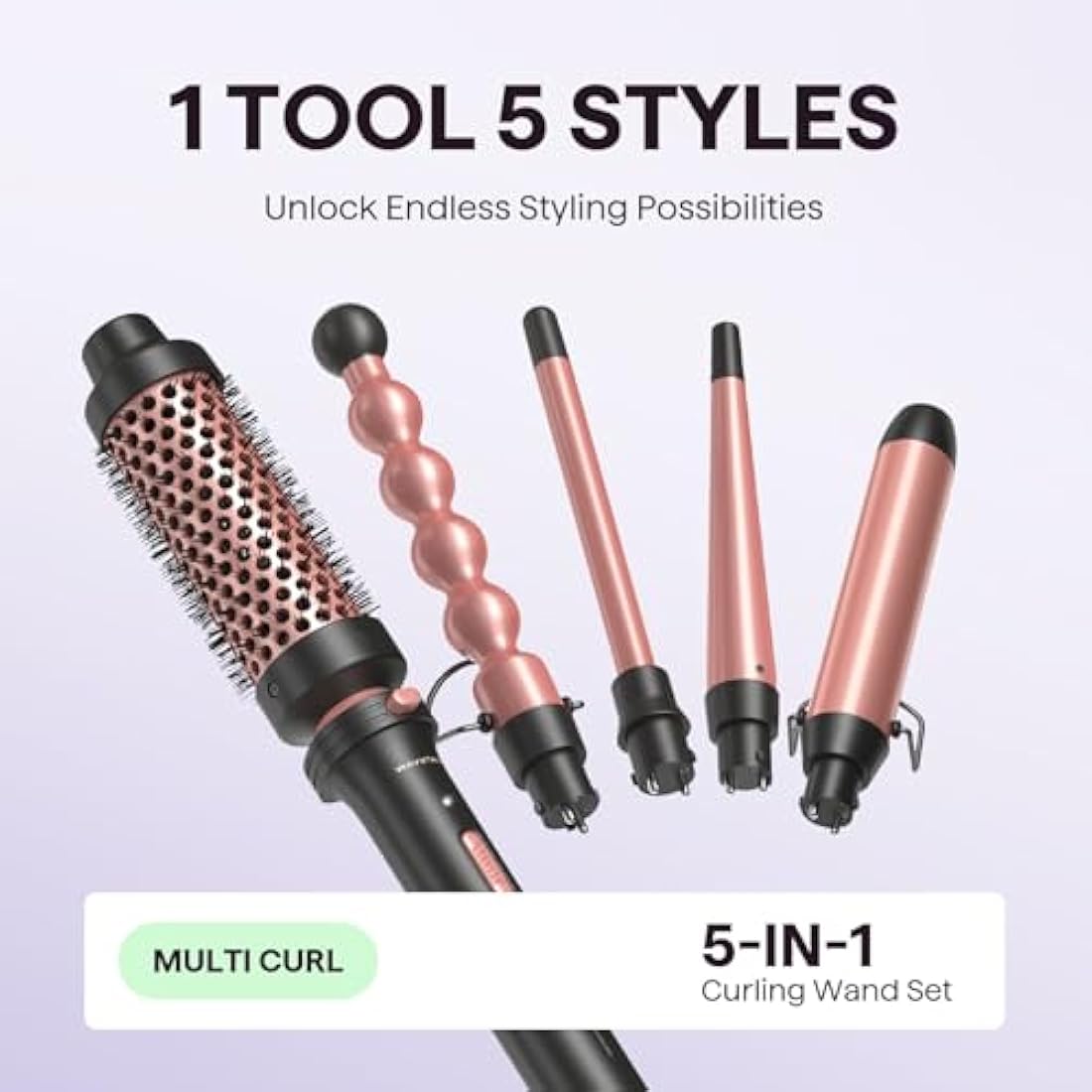 Wavytalk 5 in 1 Curling Wand Set, Multi Hair Curler Set with Thermal Brush and 4 Interchangeable Ceramic Curling Tongs(13-32 mm), Instant Heat Up Curling Iron (Rose Gold)