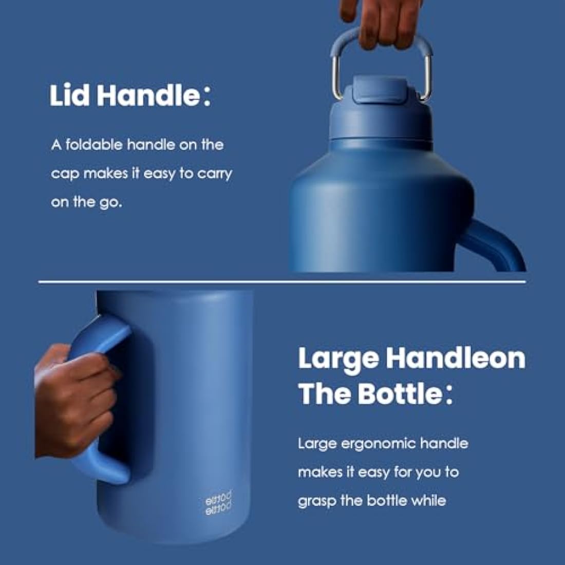 BOTTLE Insulated 64 oz Stainless Steel Water Bottle with Straw and Dual-use Lid for Men - Vacuum Jug for Workout, Gym, Soccer and Sports (Blue)