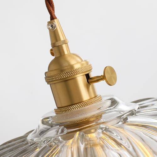 XZHGCEE Glass Pendant Light Fixture with Clear Flower Shade: Vintage Hanging Lights for Kitchen, Dining Room, Bedroom - Rotating Switch & 33-168cm Adjustable Height