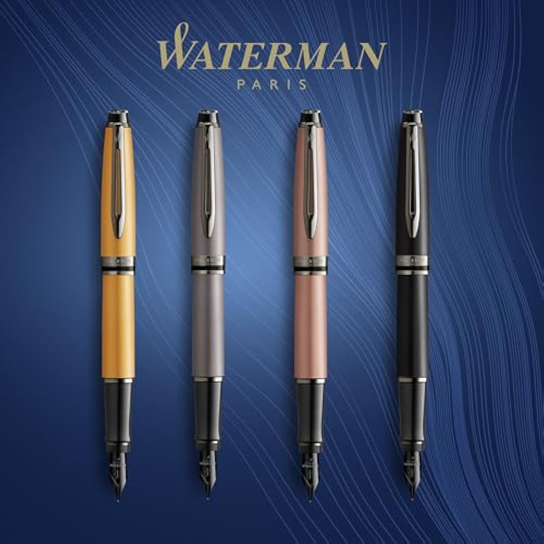 Waterman Expert Ballpoint Pen | Metallic Gold Lacquer with Ruthenium Trim | Medium Point | Blue Ink | With Gift Box