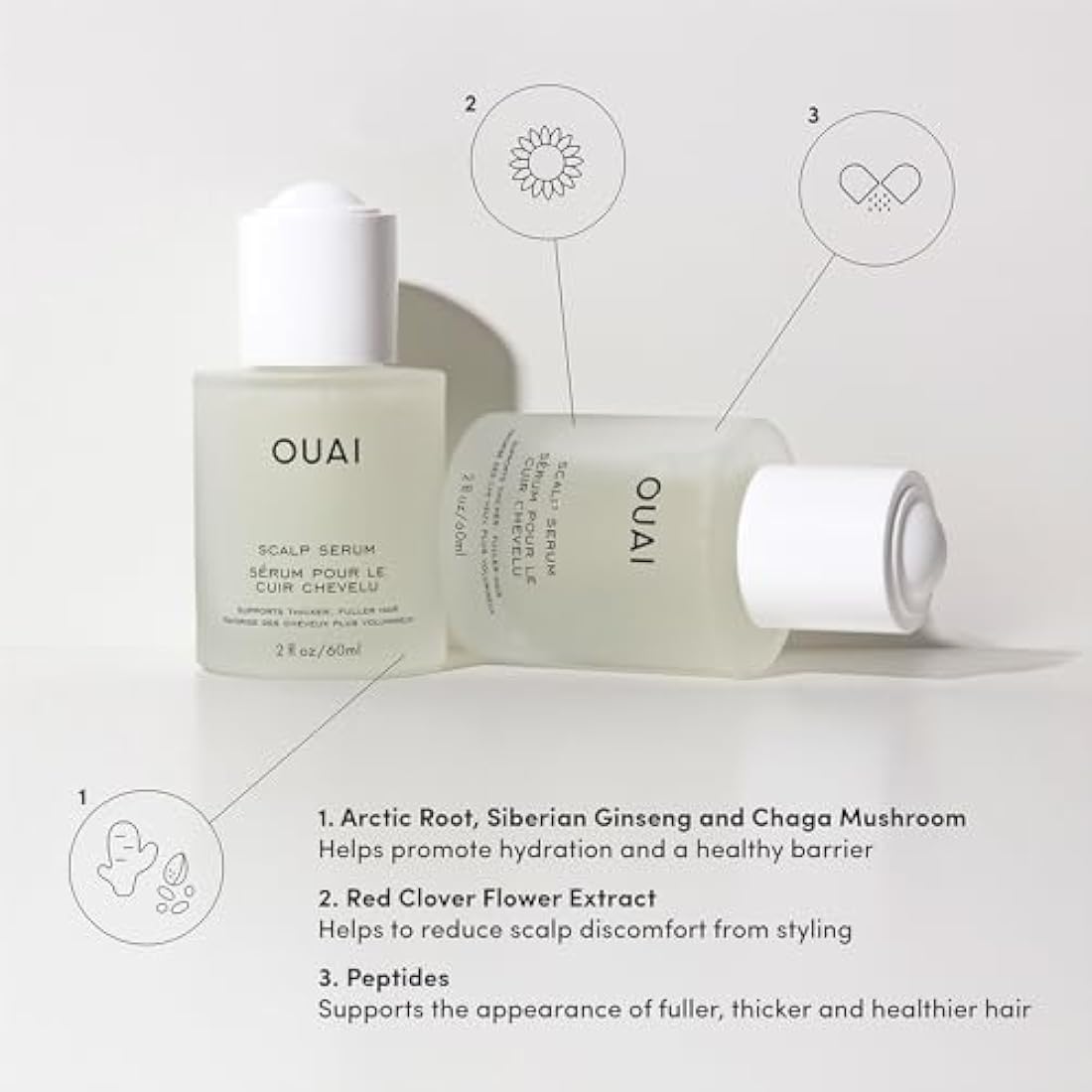 OUAI Scalp Serum - Hair Serum with Red Clover Extract, Siberian Ginseng and Peptides for Thicker and Fuller-Looking Hair - Paraben, Phthalate and Sulfate Free Scalp Care - 60ml