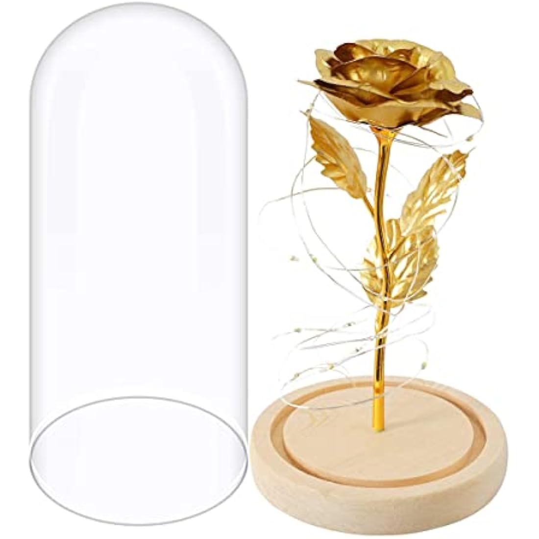 TINYOUTH 24K Golden Rose in Glass Dome, Gold Plated Light Up Flowers Batteries Included Rose Gifts for Women/Her/Mum Wedding Anniversary Valentines Birthday Xmas