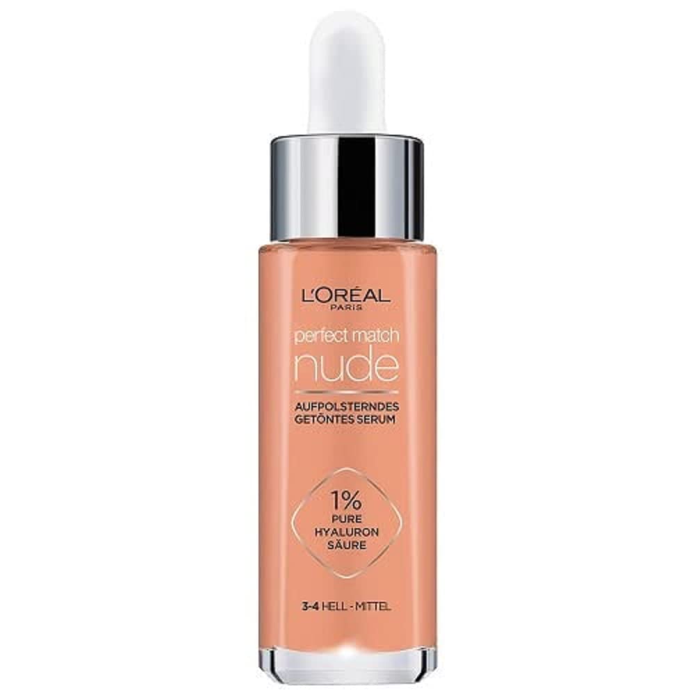 L'Or?al Paris Tinted Serum, Nourishing Liquid Foundation with Hyaluronic Acid, Perfect Match Tinted Serum, No. 3-4 Light - Medium, 1 x 30 ml