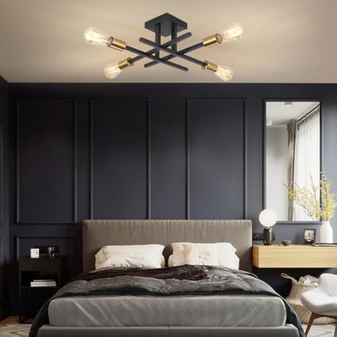 QAREHL Black Chandelier Ceiling Lights Living Room, 4 Light Modern Sputnik Ceiling Lights Industrial Light Fittings Ceilings, Sputnik Chandelier for Bedroom, Kitchen, Dining Room, Hallway, Lounge