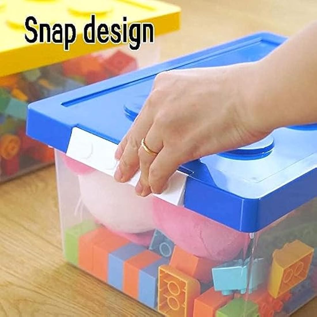 Greentainer Toy Storage Organizer Bins with Lid - Stackable Plastic Organizer Box Set of 2, Kids Toy Chests with Compatible Building Baseplate and Lid, Storage Container for Building Bricks & Toys,Red