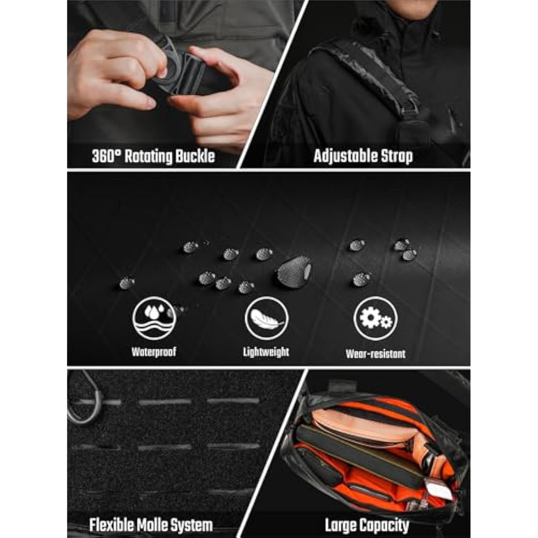 TACTICAL_GEEK Cache L3 EDC Sling Bag, Lightweight Nylon Shoulder Daypack, Crossbody Bag, Hiking Ambidextrous Strap, Travel Hiking Concealed Carry, Chest Backpack Casual Shoulder for Daily