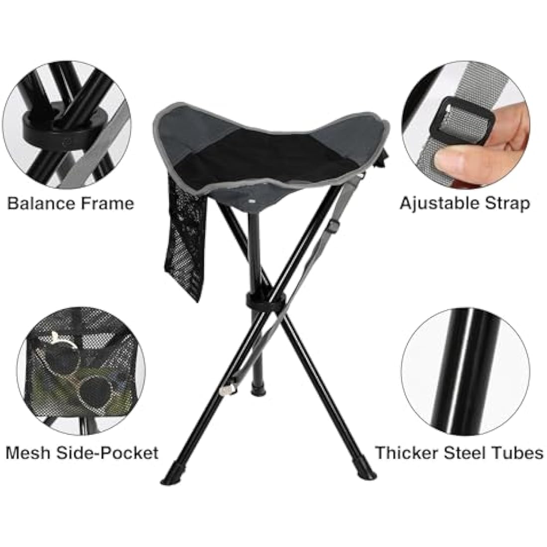 REDCAMP 22.4-inch Tall Tripod Stool Folding, 2 Pack Lightweight Tripod Chairs Portable for Backpacking Hiking Hunting Fishing, Black