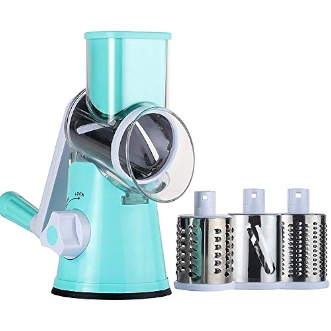 Ourokhome Rotary Cheese Grater Chopper - Vegetable Mandoline Slicer with 3 Interchangeable Ultra Sharp Cylinders Stainless Steel Blades（Blue）