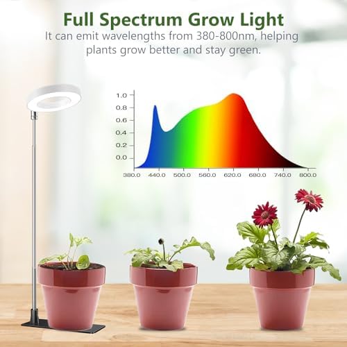 Kullsinss Grow Lights for Indoor Plants Full Spectrum Halo Growing lamp with Detachable Base Height Adjustable 3 Colors 10 Dimming Automatic Timer Plant Light for Small Plants Growing 2-Pack BL-C10B